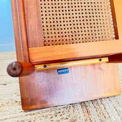 13.11.25a Labeled AIREST Mid-Century Coffee Table with Rattan Shelf – c1960s