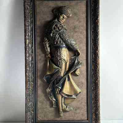 18.9.25a Vintage Framed Matador Relief Wall Art – Ornate Plaster Figure