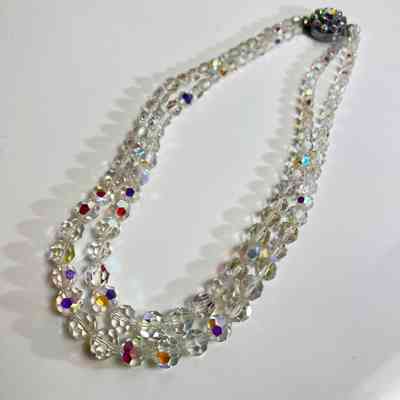 11.6.25d Double Strand Aurora Borealis Crystal Necklace
