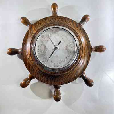 24.6.25d Vintage Shortland Smiths Ship’s Wheel Aneroid Barometer – Made in England