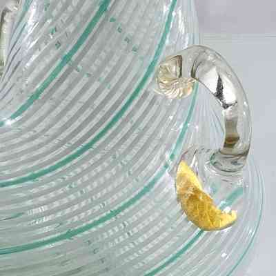3.6.25d Vintage Mid-Century Murano Urn Vase – Mint & White Swirl with Gold Foil Handles