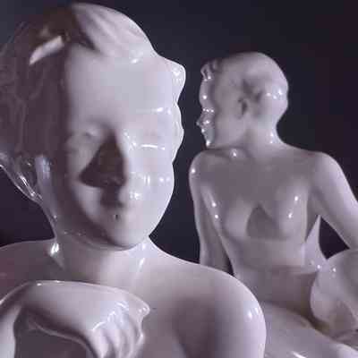 21.3.25b Pair of Art Deco Nude Porcelain Bookends by Cortendorf, Germany - labeled