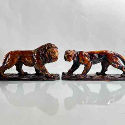 3.6.25d Pair of G. Ruggeri Lion & Lioness Sculptures – Signed Figurative Works