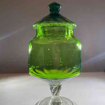 17.3.25a Mid-Century Empoli Glass Green Lidded 'Circus Tent' Dish