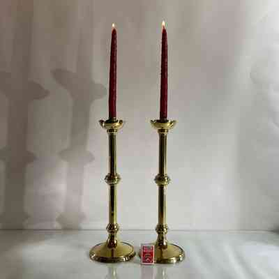 20.5.25a Vintage/Antique Ecclesiastical Altar Lights – Lacquered Brass Candlesticks