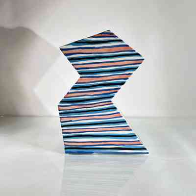 20.5.25I Postmodern Hand-painted Ceramic Vase | Zigzag Form | Memphis Milano Style