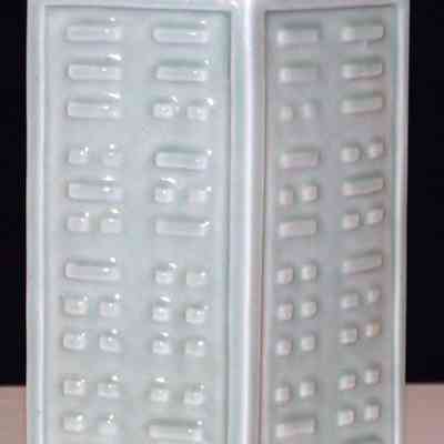 Celadon-glazed, diamond-shaped ceramic vase