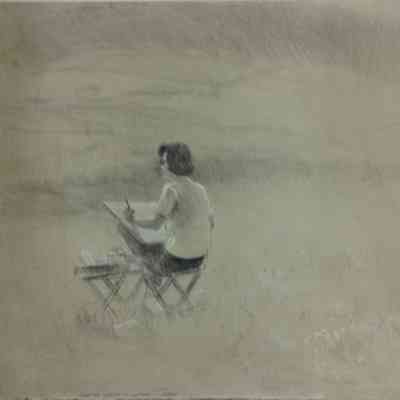 Untitled (Joan Vander May Painting in Field)