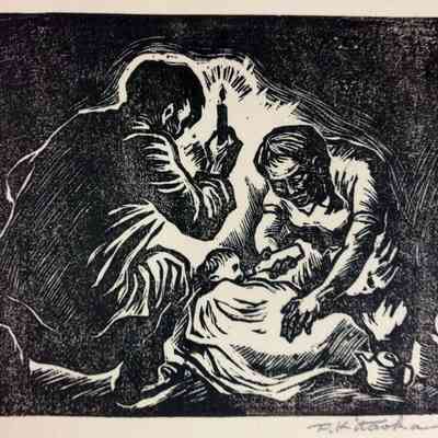 A Bottle of Milk - #3 of Repatriate Series; a couple feeding their baby by candlelight