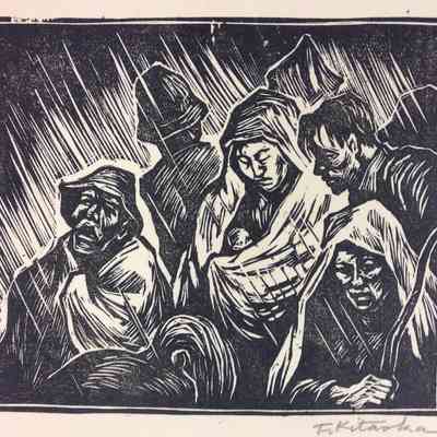 Rainy Day - #7 of Repatriate Series. A group of people standing in the rain.