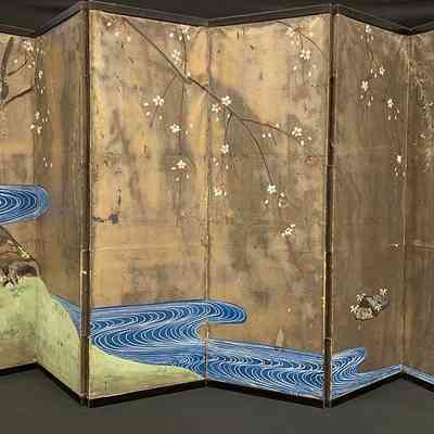 6-Paneled Screen with Cherry Blossoms and Stream