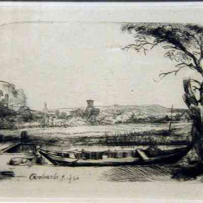 Canal with a Large Boat and Bridge
