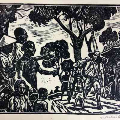 Manchurian Village - #4 of Repatriate Series; Chinese offering food to the repatriates
