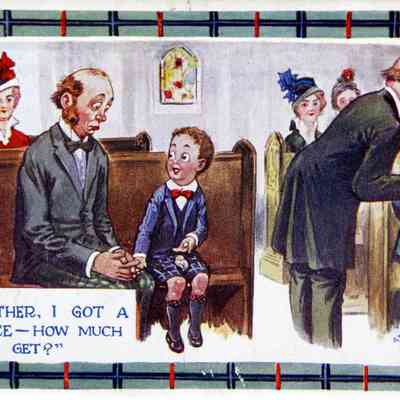 1909 - A	CHURCH CARTOON POSTCARDS ON GIVING