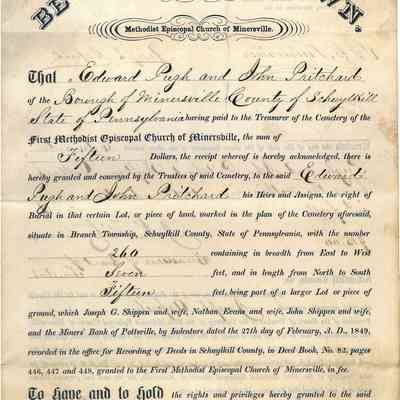 1849 – A	DEED FOR A CHURCH CEMETARY BURIAL PLOT
