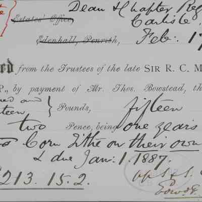 1887 – C	CORN TITHE AND LAND RECEIPT FROM THE MUSGRAVE ESTATE