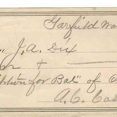 1893 – G	GARFIELD, WASHINGTON BANK RECEIPT $1000 CHURCH DEBT