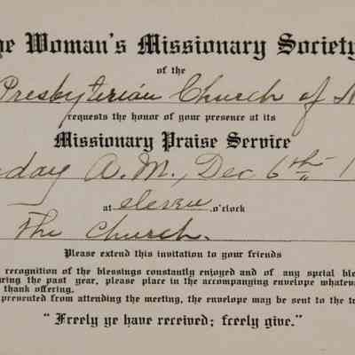 1914 – E	INVITATION WOMEN’S MISSIONARY SOCIETY DONATION PARTY