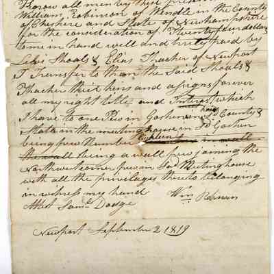 1819 – B	HANDWRITTEN DEED FOR PEW 18; GOSHEN, NEW HAMPSHIRE