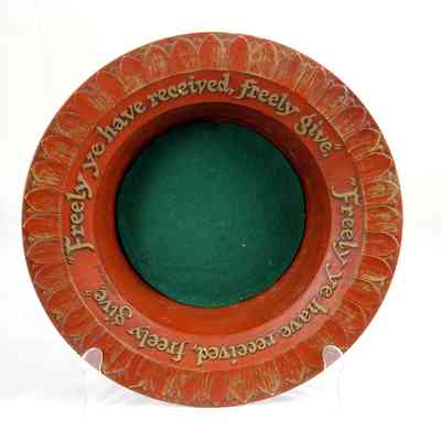 17,039 - CHURCH OFFERING PLATE WITH PETAL OUTER EDGING AND ENGRAVED PHRASE