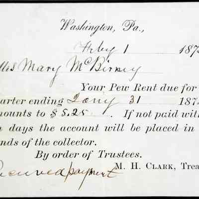 1872 – C	CHURCH PEW RENT BILL & NOTICE OF COLLECTOR ACTION