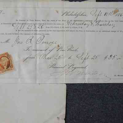 1867 – B	RECEIPT FOR ST. STEPHENS CHURCH PEW RENT WITH STAMP