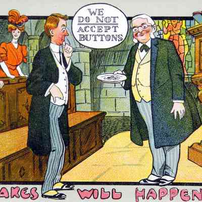 1909-I BUTTONS GIVEN INSTEAD OF COINS IN THE OFFERING PLATE