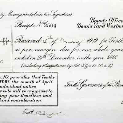 1919 – G	A BOUNTY RECEIPT FOR TENTHS IN KENT ROCHESTER