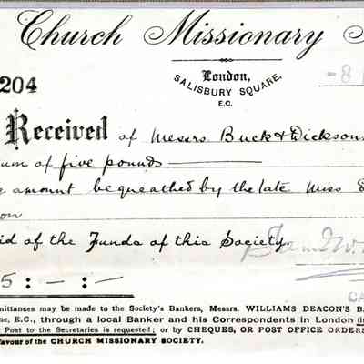 1920 – F	BEQUEATHED FOR THE CHURCH MISSIONARY SOCIETY