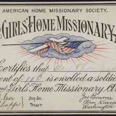 1887 – E	BOYS AND GIRLS HOME MISSIONARY ARMY DONATION CARD
