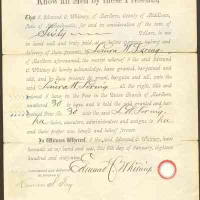 1869 – F	DEED TO PEW OWNERSHIP; UNION CHURCH, MARLBORO, MA
