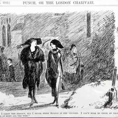 1913 – D	CHURCH HUMOR CARTOON: PEW RENT CHARGED ON VACATION