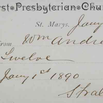 1890 – I 1ST PRESBYTERIAN CHURCH PEW RENT