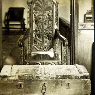 1896 - D	ALMS BOX & BISHOP CHAIR IN A PARISH CHURCH
