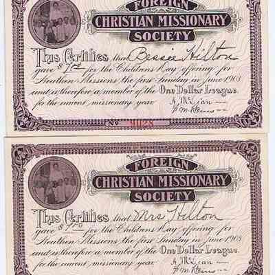 1903 – D & D1 CHILDRENS DAY OFFERING FOR HEATHEN MISSIONS AND MEMBER OF THE ONE DOLLAR LEAGUE