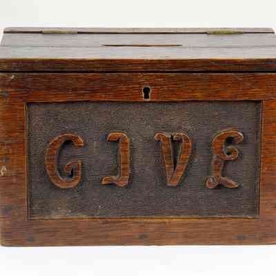 5510 - HAND CARVED CHURCH MISSIONS GIVING BOX