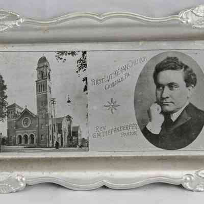 17,509 - CHURCH TIN TRAY. FIRST LUTHERAN CHURCH