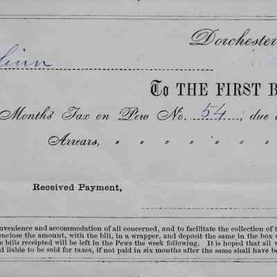1857 – B	BAPTIST SOCIETY PEW QUARTERLY TAX BILL