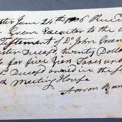1806 – A	PEW RENT RECEIPT HANDWRITTEN; WORCHESTER, MA