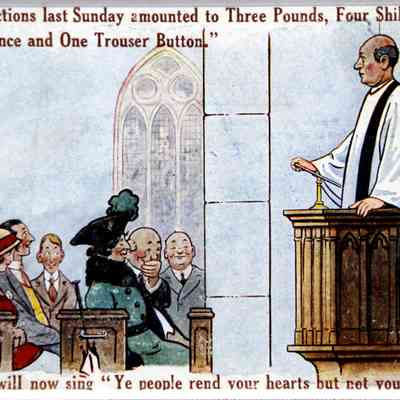 1910 – F	EARLY 20TH CENTURY CHURCH HUMOR POSTCARD: REND YOUR HEARTS NOT YOUR GARMENTS