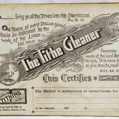 1893 – I	THE TITHE GLEANER COIN SAVER CARD BY A.A. KIDDER CO.