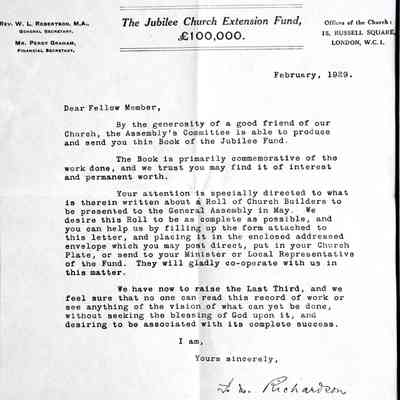 1929 – C	RAISING THE LAST THIRD OF THE JUBILEE CHURCH FUND