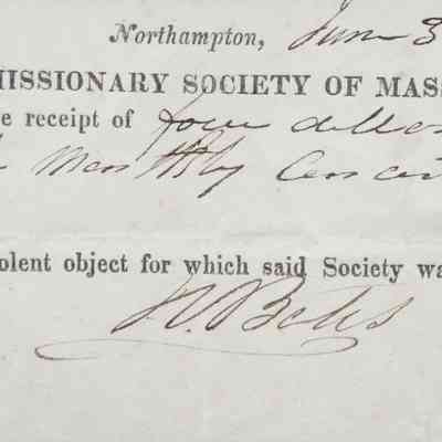 1826-B RECEIPT FOR DONATION TO DOMESTIC MISSIONARY SOCIETY OF MASSACHUSETTS