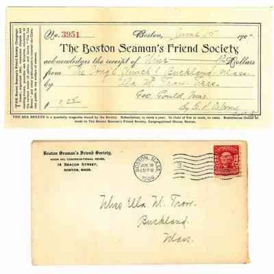 1904 – G	BOSTON SEAMAN’S FRIEND SOCIETY DONATION RECEIPT