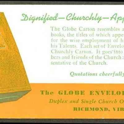 1939 – A	GLOBE COMPANY CUSTOMIZABLE OFFERING ENVELOPE AD