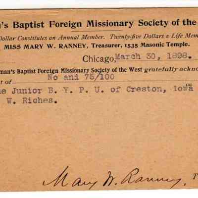 1898 – D	WOMEN’S BAPTIST FOREIGN MISSIONARY (WESTERN) SOCIETY