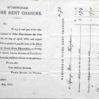 1878 – B	HALF YEAR TITHE RENT CHARGE DUE BILL
