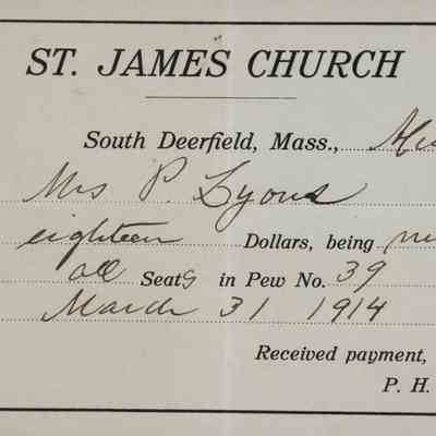1914 – C	RECEIPT FOR RENT OF ALL SEATS IN PEW 39