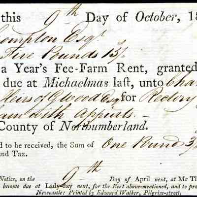 1813 – B	PARRISH TAX ISSUED FOR ½ YEAR FARM RENT DUE TO THE KING