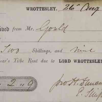 1886 – B	RECEIPT: LAND TITHE RENT DUE TO LORD WROTTESLEY ESTATE
